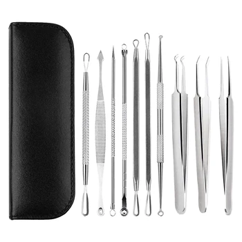 

10pcs/set Blackhead Acne Removal Tool Set Comedone Pimple Blemish Extractor Remover Tool Tweezer Kit HTML1