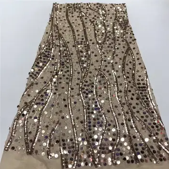 

2019 high quality sequins lace black French Nigerian sequins net lace, African tulle mesh lace fabric for wedding dress KJL9709A