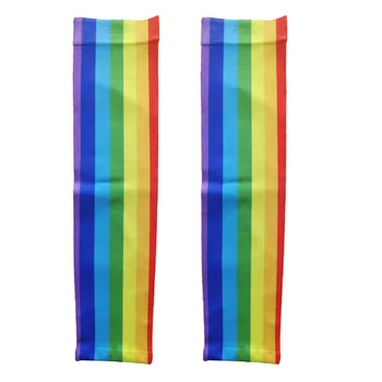

2020 New Rainbow Stripe Ice Silk Sun Protection Sleeve Women Men Unisex Arm Cooling Golf Bike Cycling Sleeves Cover