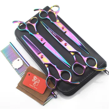

Professional Pet Scissors 7 inch Straight Snips+Teeth Shears+2 Curved Dog Grooming Thinning Scissors+Bag 4PCS SET