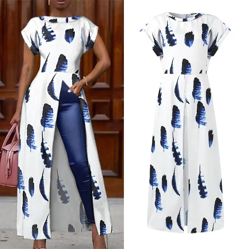 Blouse Women'Tunic Split Long Tops VONDA 2020 Summer Short Sleeve Vintage Printed Holiday Beach Party Shirts Plus Size Blusas Blouse Women'Tunic Split Long Tops VONDA 2020 Summer Short Sleeve Vintage Printed Holiday Beach Party Shirts Plus Size Blusas