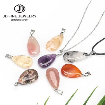 

JD 1PCS Wholesale White Quartz/Amethyst/Cherry Agate Natural Stone Pendant Drop Shape DIY Necklace Jewelry Making Random Size