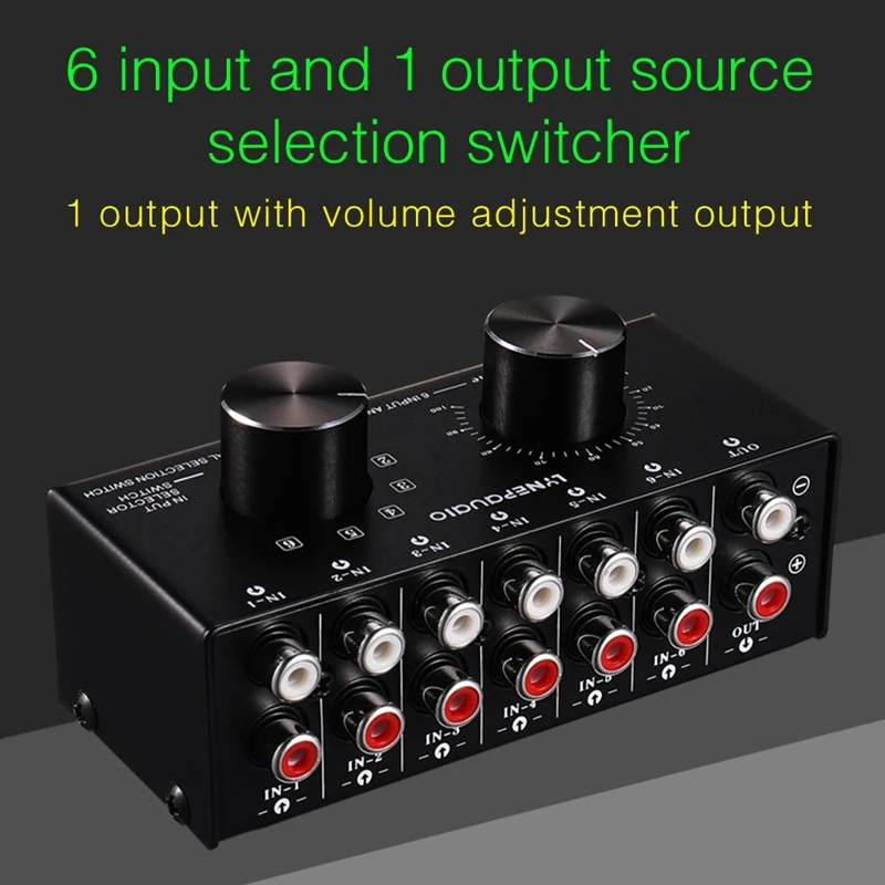 6 входов 1 выход переключатель аудио выбор источника Переключатель RCA аудио входной сигнал селектор переключатель с регулировкой громкости