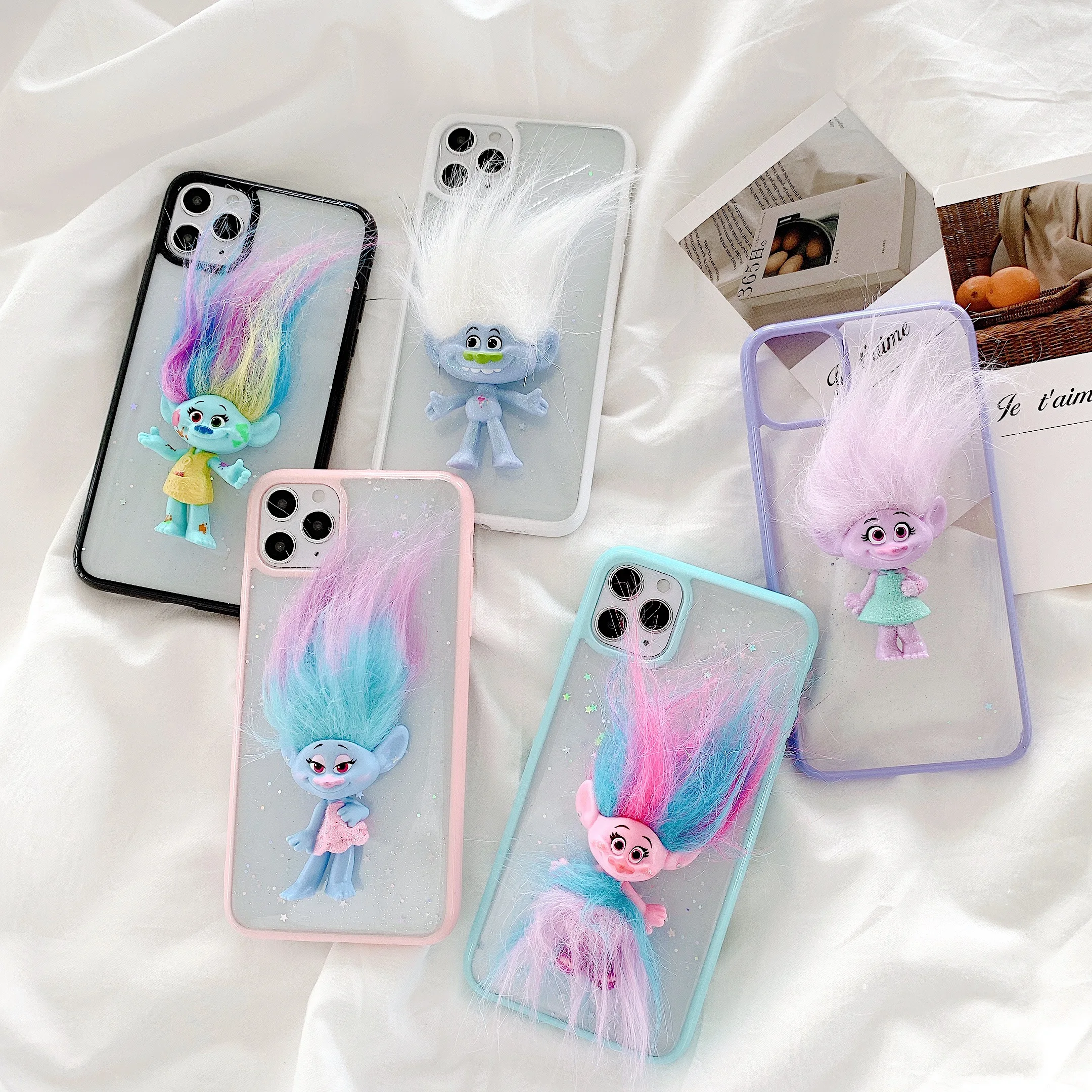3D тролли кукла аксессуары блестящий чехол для телефона Iphone 11 Pro Max X XR XS 7 8 Plus SE 2020