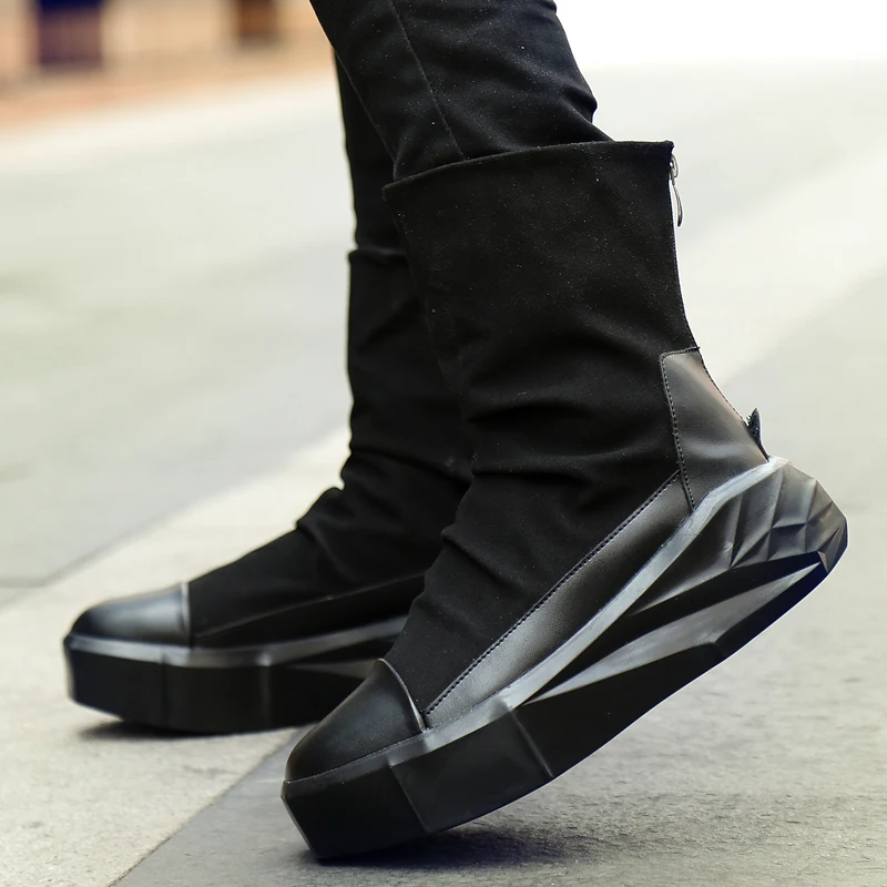 

szsgcn414 Men 6 cm Height Increasing Platform Boots Back Zip Leather Shoes Male Mixed Colors Y3 High Top Black White Men's Boots