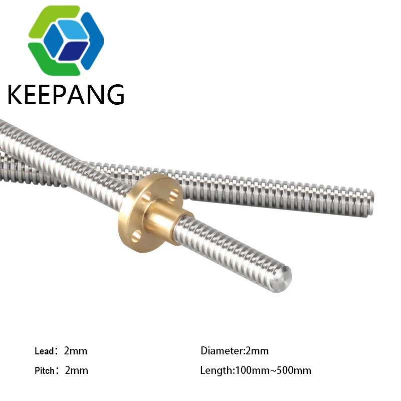T8 Lead Screw OD 8mm Pitch 2mm Lead 2mm 100mm-500mm Brass Nut 3D Printer