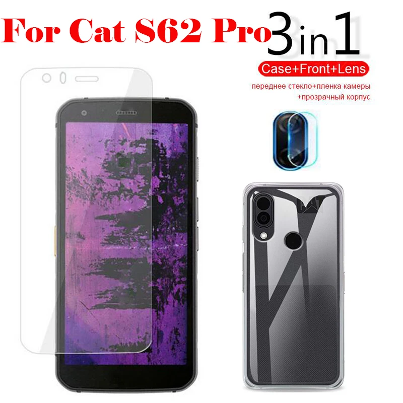 3-в-1 чехол Стекло для собаки кошки S62 Pro Экран протектор Стекло полная защита на кошка S62 Pro Камера объектив Стекло