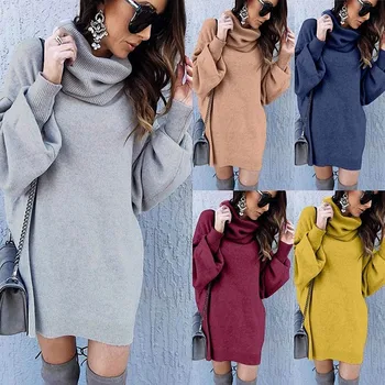 

Women Retro Turtleneck Knitted Sweater 2019 Long Pullovers Autumn Winter Long Sweater Solid Casual Sweaters Thick Jumper Pull