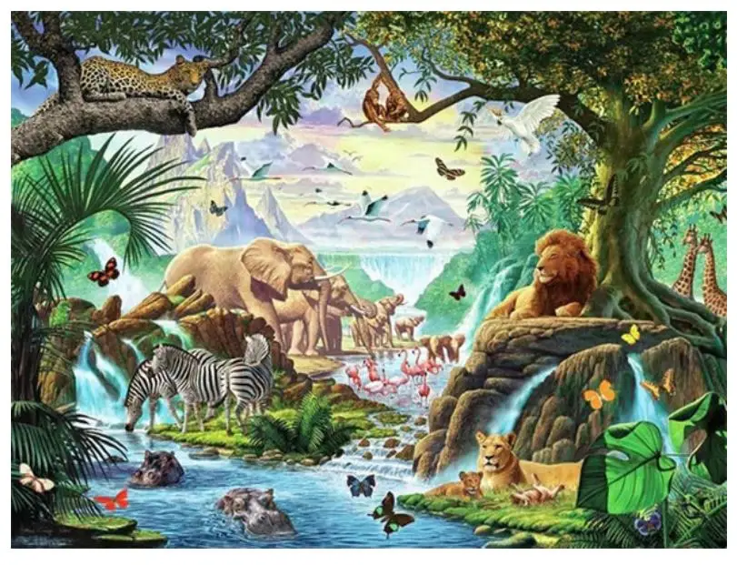 Pemandangan Lukisan Berlian Hewan Hutan Penuh Bulat Berlian Imitasi Bordir Gambar Puzzle Berlian Gambar Seni Stiker Dinding Dekorasi Berlian Lukisan Cross Stitch Aliexpress