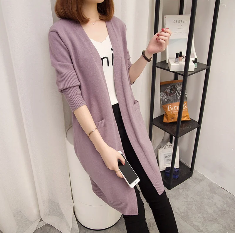 Harajuku Girls Sweater Long Korean New Autumn And Winter A Loose Office Thick Long Cardigan All-Match Thickening DD2355 - Цвет: 5