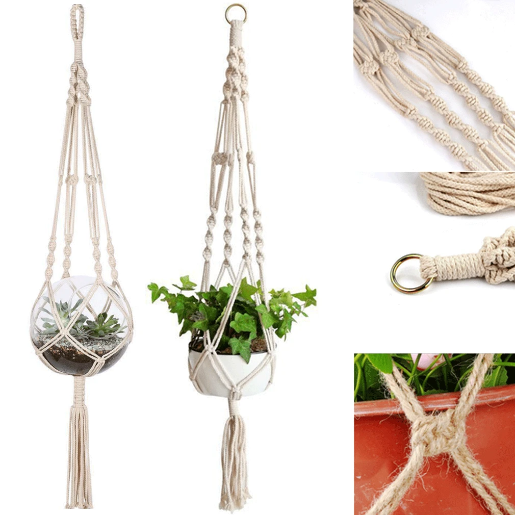 Pot Holder Macrame Plant Hanger Hanging Planter Basket Jute Rope Braided Craft~ 