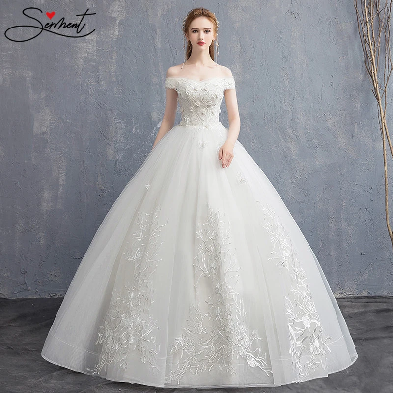

SERMENT Simple Lace Sleeve Wedding Dress Off The Shoulder Suitable for Pregnant Women 100cm Tail Spring Summer Autumn Wedding