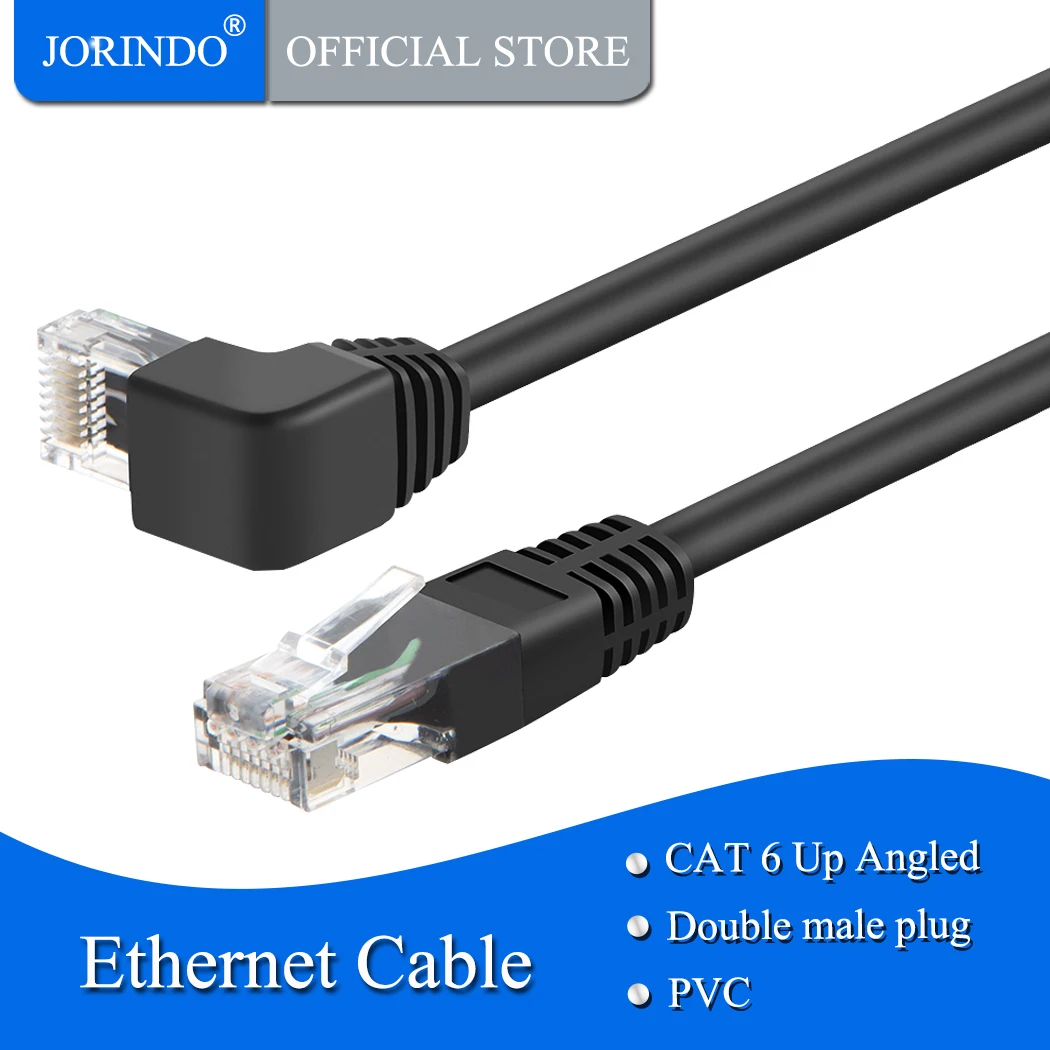 JORINDO угловой CAT6 соединительный Интернет-кабель (3-5,9 футов), левый угловой сетевой кабель LAN с 50U позолоченным контактом, черный цвет