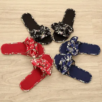 

Home Women Slides Fashion Bowknot Soft Sole Home Bathroom Slippers Beach Sandals Woman Slip on Flats Female pvc sandales plates