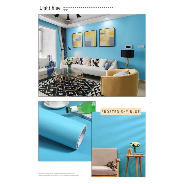 Pearl White DIY Decorative Film PVC Self Adhesive Wall Paper Furniture Renovation Stickers Kitchen Cabinet Waterproof Wallpaper Matte light blue