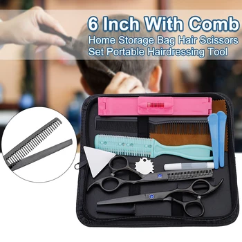 

6 Inch Cutting Styling Portable Salon Professional Hair Scissors Set Storage Bag Barber With Comb Thinning Hairdressing Tool