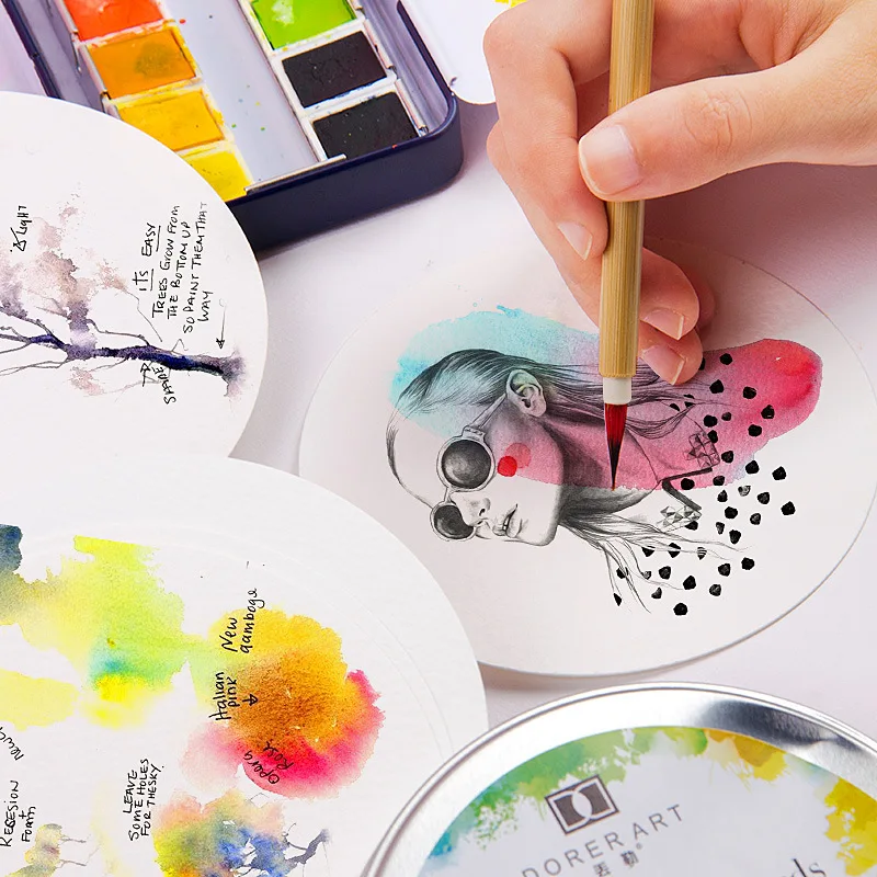 300g Professional Creative Round Watercolor Paper Pad Aquarelle Book Painting Paper Hand Painted Office School Supplies