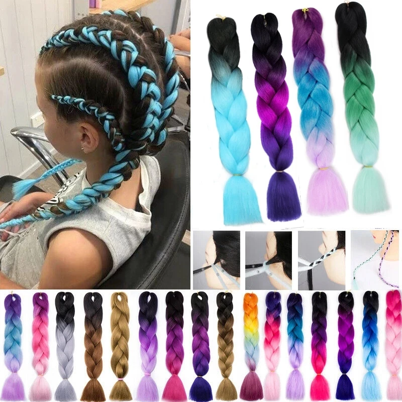 Synthetic Crochet Braids Hair Jumbo Braiding Extensions Support Wholesale Pink Green Yellow Ombre 100g 24&quot |