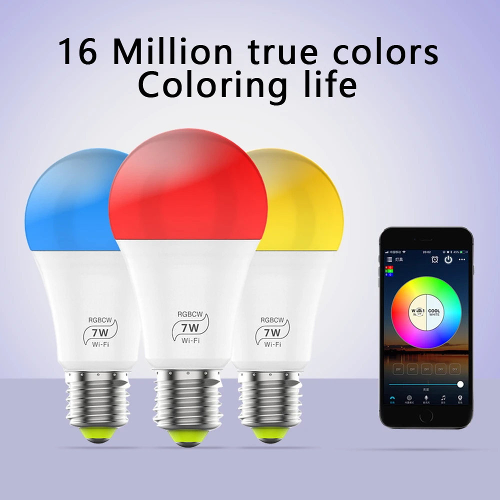 WiFi Smart LED Bulb Light RGB+White/Warm Magic Lamp Dimmable led E27 RGBWW Compatible with Alexa Google Home Smartphone