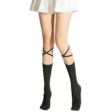 

New Women's Black Lace-up Lolita Sweet Calf Socks Tied Rope Socks Sexy All-match Medium Tube Stockings Fashion Stockings