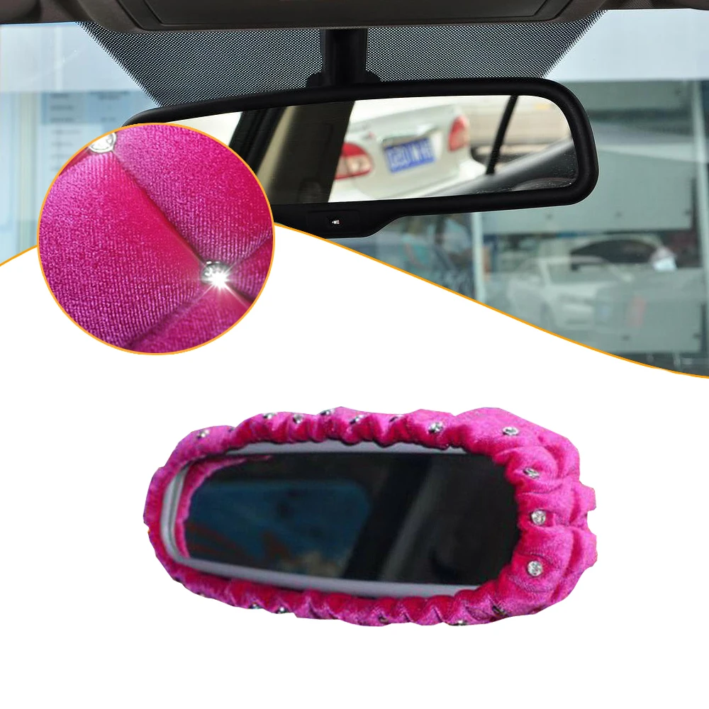 Car Rearview Mirror Cover Rhinestones Thickening Lengthen Plush Car Interior Rearview Mirror Cover Decoration Accessories