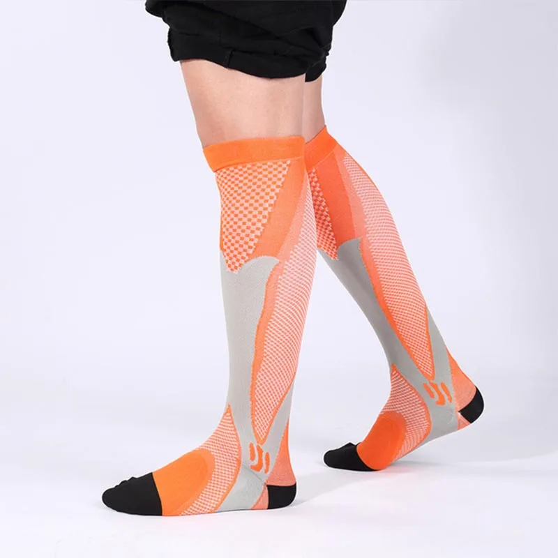 Compression socks for varicose veins Women Men Leg Stocking Support Stretch Below Knee c football socks - Цвет: orange