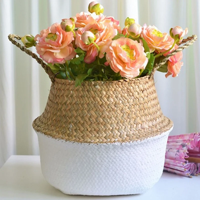 UK Storage Baskets Seagrass Belly Flower Plants Pots Laundry Home Garden Decors 