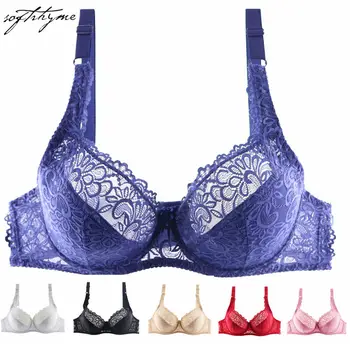

Softrhyme Large Cup Woman Underwear Floral Lace Bra Underwire Bralette Lingerie Female Unpadded Half-Transparent Brassiere