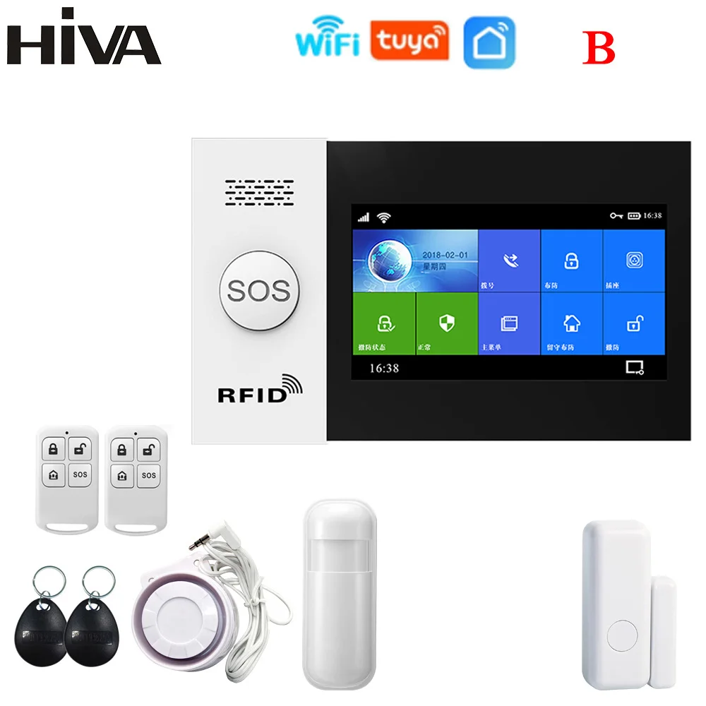 HIVA Alarm Systems Security Home Wifi Gsm with Pir Motion Sensor Tuya Smart Life Alarm work with Alexa elderly emergency button Alarms & Sensors