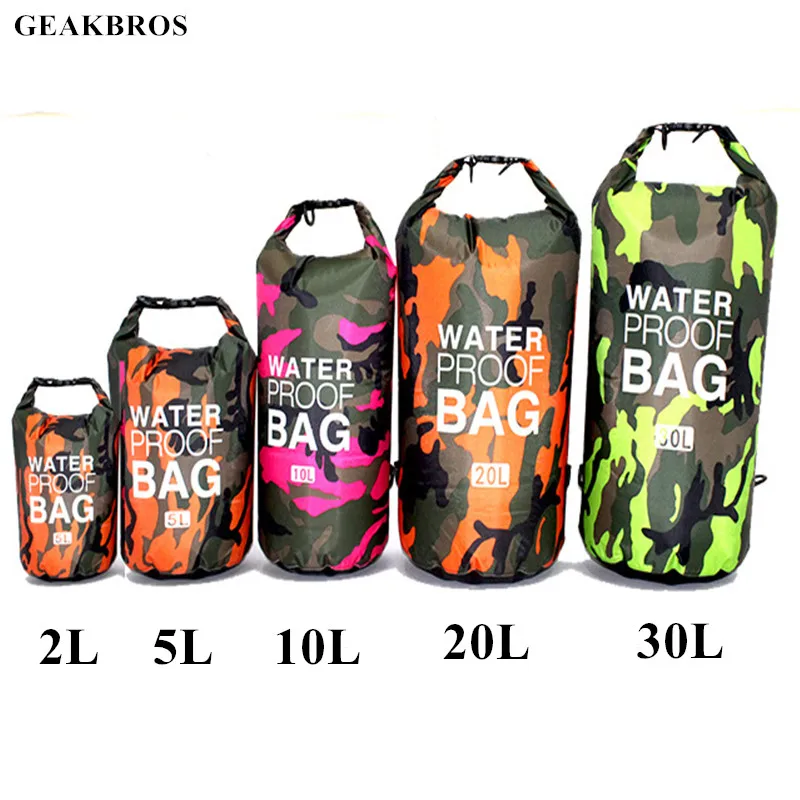 

Outdoor Sports Rafting Bag PVC Camo Dry Bag Waterproof Backpack Portable River Tracing Swiming Bucket 2L 5L 10L 15L 20L 30L
