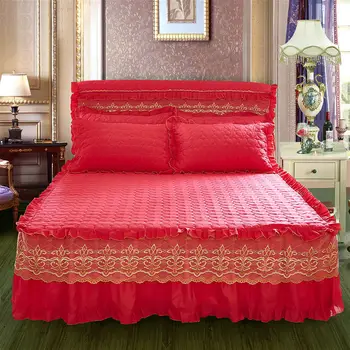 

1/3pcs Love Romantic Bed Skirt Princess Lace Sheets Laminated Cotton Bed Cover Pillowcase A Variety of Love Style Theme