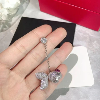 

One 925 Sterling Silver 3D Goldfish Tassel Drop Earring Paved AAA Zircon Stone Animal Design Women Wedding Jewelry