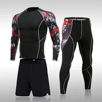 Combinaison de sport à Compression pour hommes, séchage rapide, transpiration, Fitness, entraînement, Kit MMA, Rashguard, vêtements de sport pour hommes, Jogging, course à pied 3