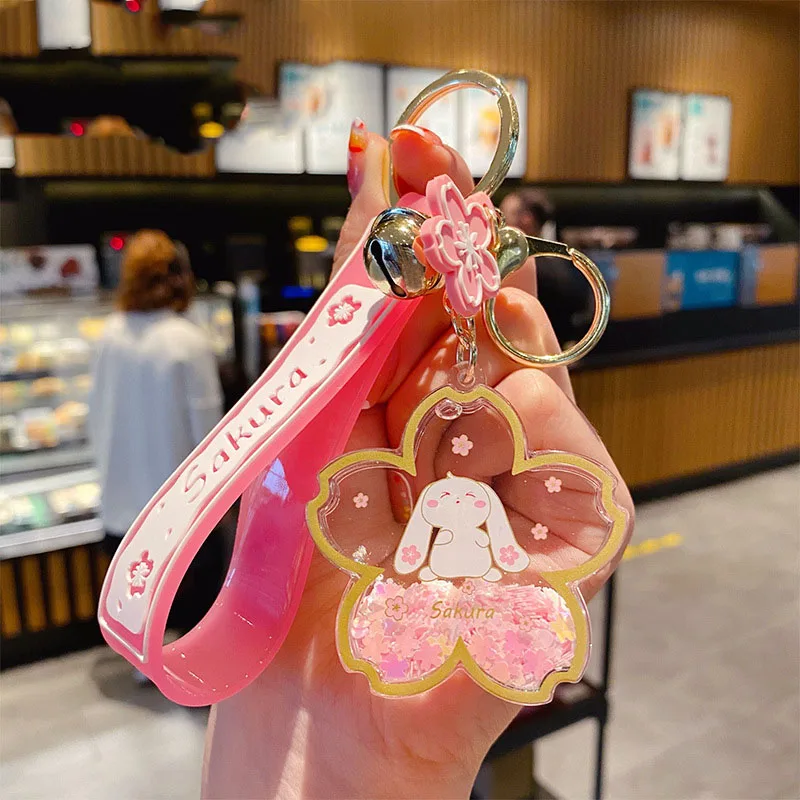 Sakura Liquid Keychain, Bunny Sakura Keychain