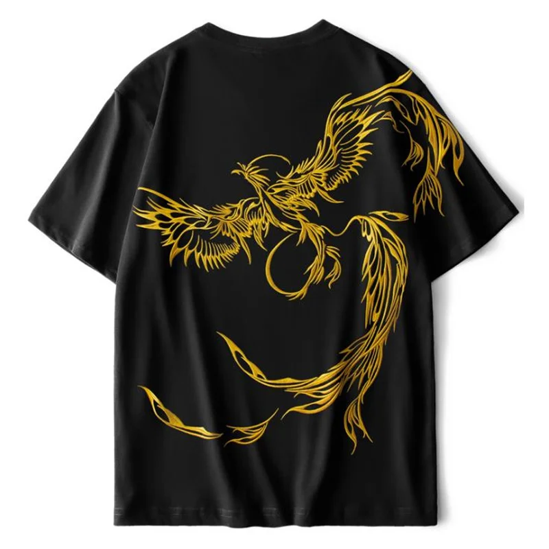 Футболка мужская с вышивкой Феникса стильная рубашка коротким рукавом