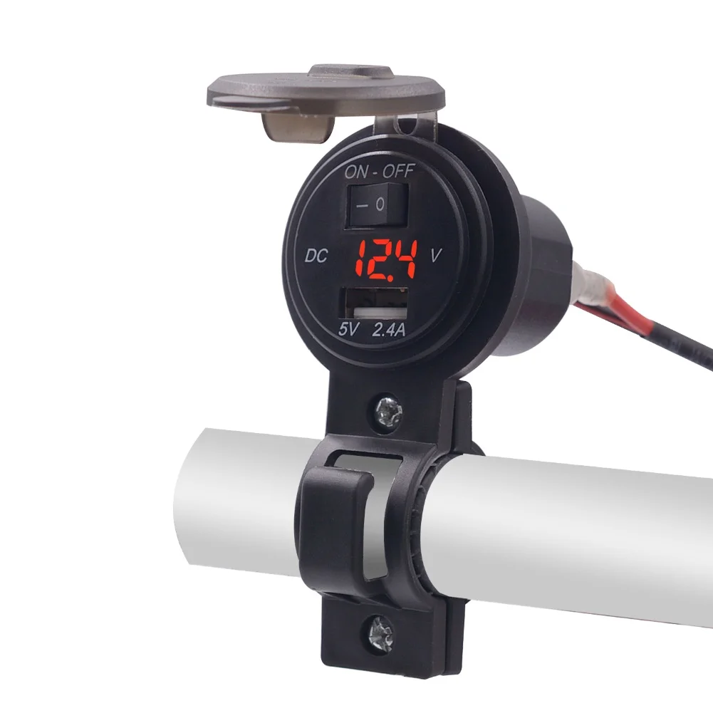 Светодиодный дисплей для крепления на руль мотоцикла USB зарядное устройство для телефона с переключатель вольтметра водонепроницаемый чехол