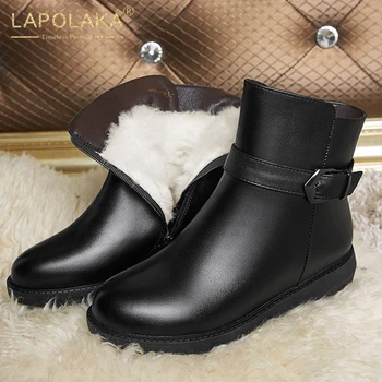 

LAPOLAKA New Comfortable Genuine Leather Warm Wool Plush Fur Winter Snow Boots Woman Shoes Ankle Boot Female