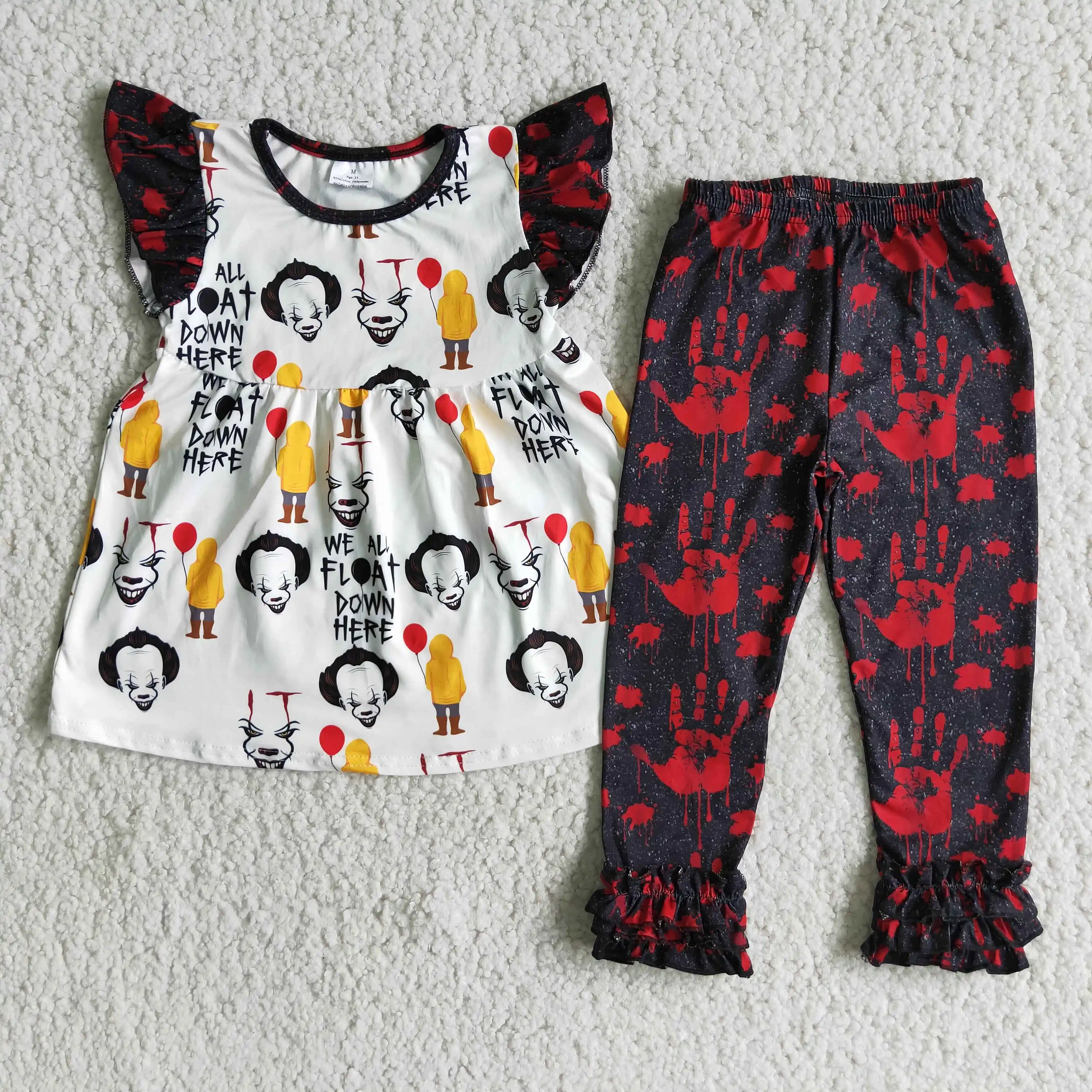 pajamas for newborn girl  Horror cartoon kids wear 2021 hot sale Christmas Eve nightmare outfit baby girl bell bottom fashion 2-piece set newborn clothes set Clothing Sets
