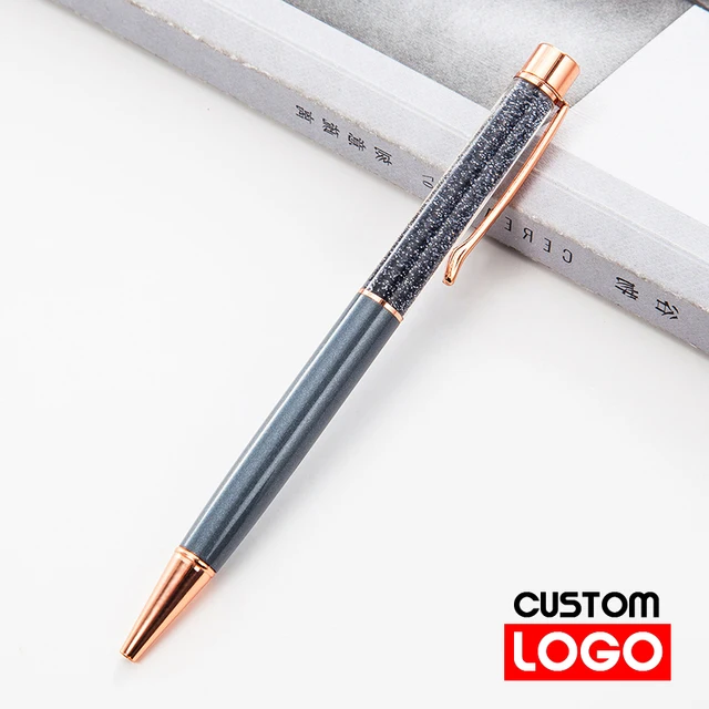 Creative Gold Foil Oil Pen Crystal Wafer Pen High-grade Metal Signature Pen Custom LOGO Lettering Engraved Name Stationery gray