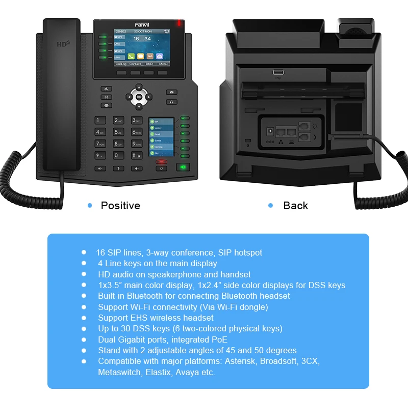 Беспроводной телефон Fanvil X5U Enterprise 16 SIP линий VoIP фиксированный для домашнего офиса