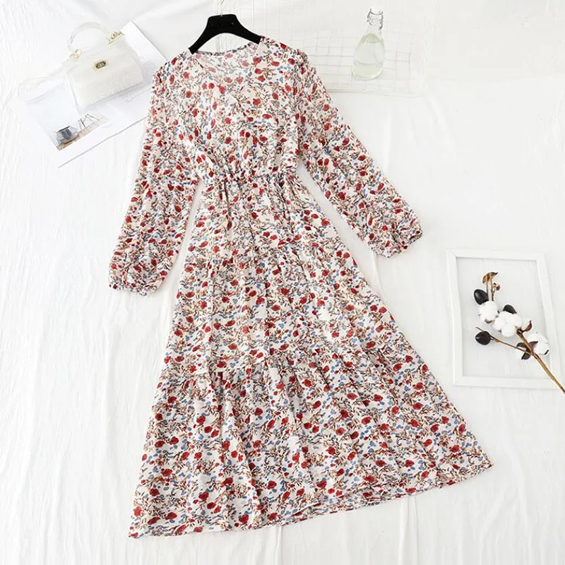 Vestidos largos con cuello en V para mujer, Vestidos elegantes de larga con estampado Floral, Vestidos informales bohemios con volantes 2021 - AliExpress Ropa de mujer