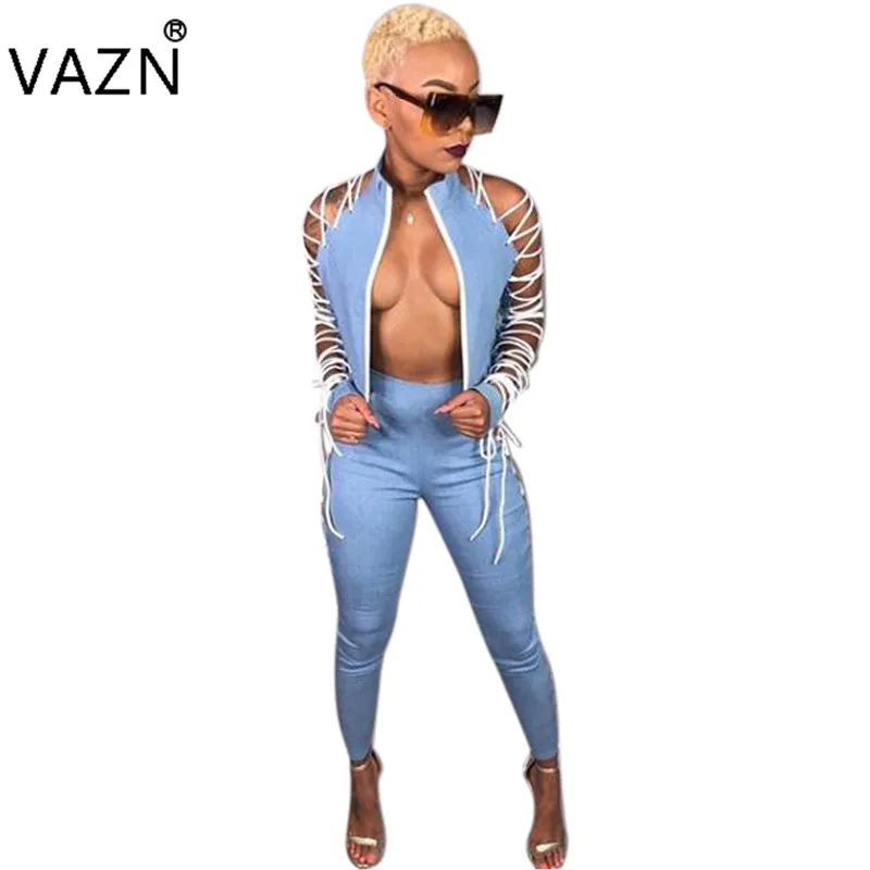 VAZN Autumn 2018 Sexy Fashion Top Design Women 2 Piece Set Solid Hollow Out Full Sleeve Length Novelty Lady M805 |