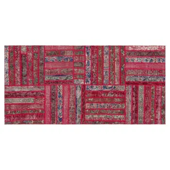 

Handmade Red Vintage Overdyed Patchwork Area Rug 080x163 Cm-2'7''X5'4''