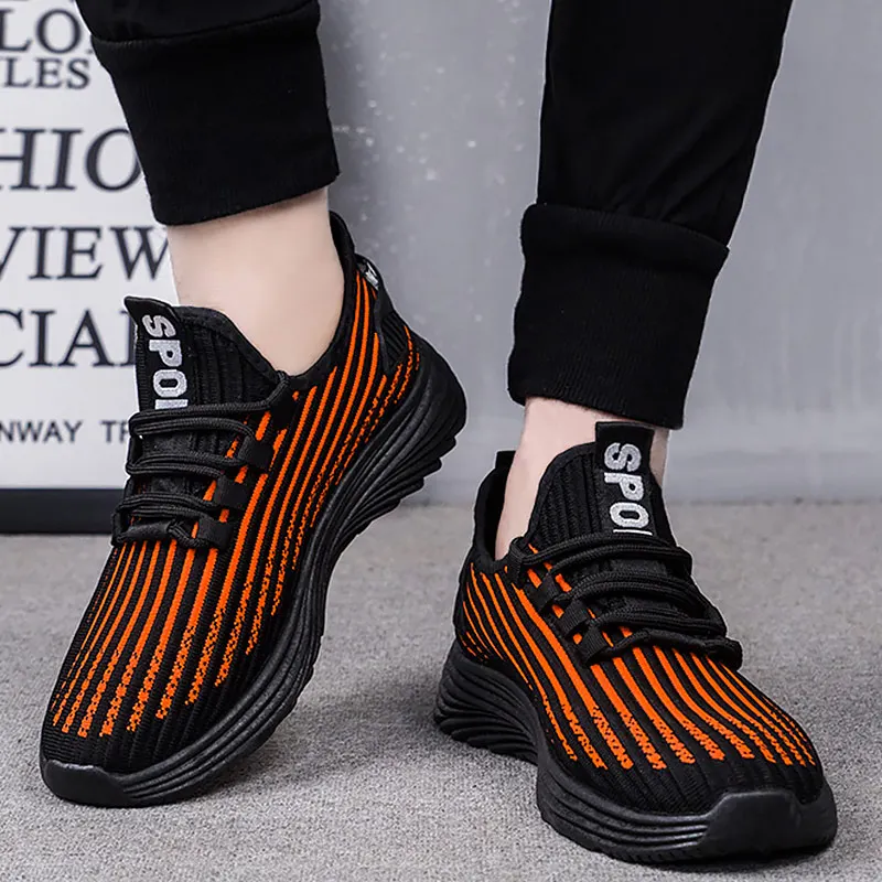 

2020 Fashion Men Shoes Sneakers Comft Casual Men Shoes Weave Lace up Running Trainers Striped Non Slide Outdoor Footwear
