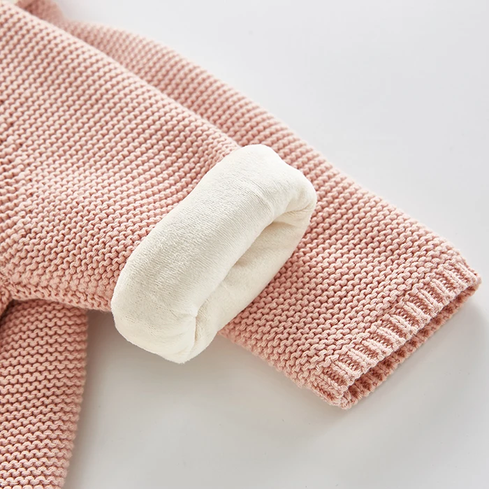 Зимний детский толстый бархатный свитер; свитер для новорожденных мальчиков; Осенняя вязаная куртка с капюшоном и ушками; пальто; пуловер для маленьких девочек; свитер