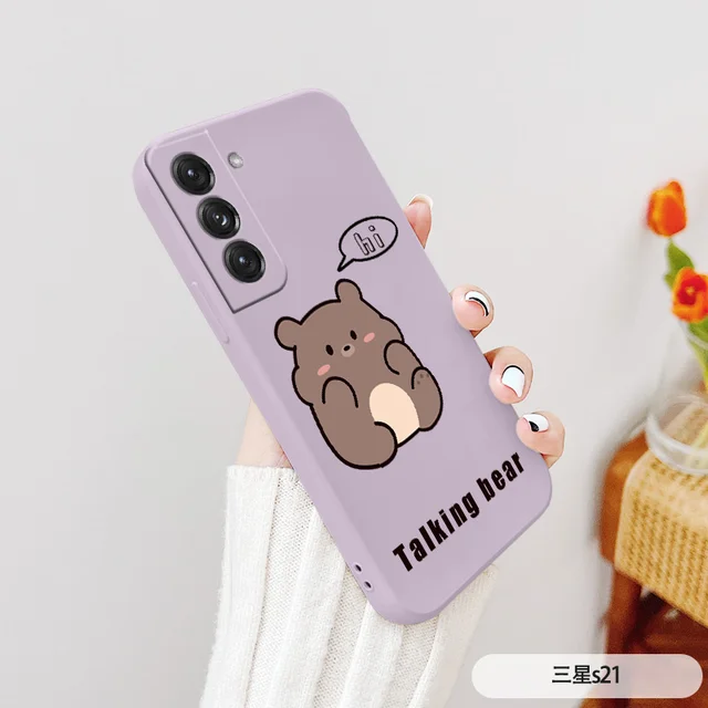 Cute For Samsung Galaxy S21 S20 FE S10 Note 20 10 Plus Case Bear Soft Cover A72 A52 A42 A32 A71 A51 A41 A31 A21S Phone Case Grass Purple