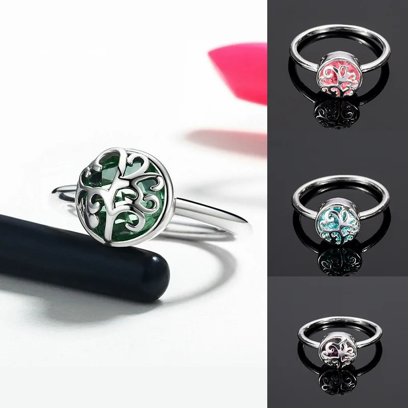 2 шт., креативное женское кольцо «Древо жизни», темперамент, Зеленый Кристалл, циркон, драгоценный камень, кольцо, серебряное кольцо, ювелирное изделие для женщин, девушек