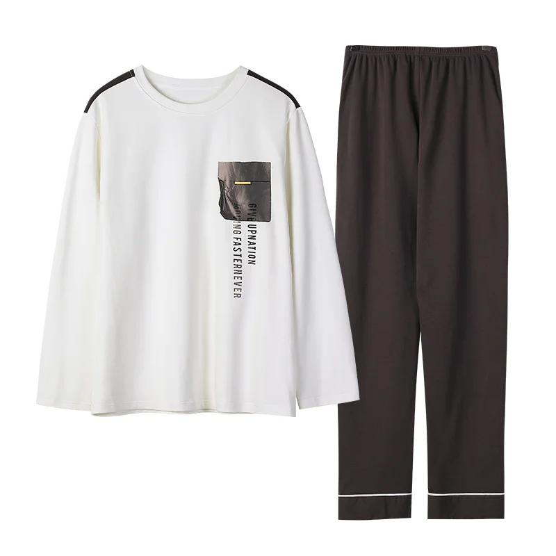 Men Pajamas Set Cotton Nighties Long Sleeved Sleepwear Casual Male O Neck  Plus Size Nightwear Autumn Spring Simple Pyjama