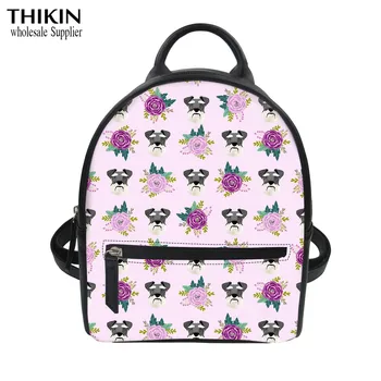 

THIKIN Flowers Schnauzer Pattern Girls Mini Backpack Feminine Backpacks for Women Bagpack Female School Back Pack Rucksack