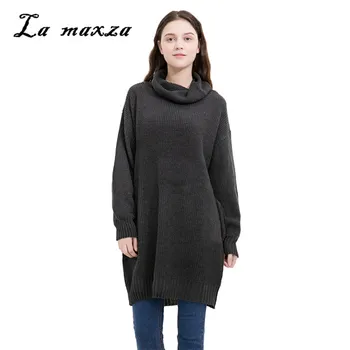 

2019 Winter Fashion Solid Long Knitting Sweater Normcore Pockets Turtleneck Sweater for Women